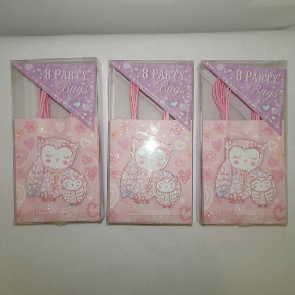 24 Punch Studio Pink Owl Gift Bags Glitter Hearts Birthday Party Loot Swag 7"x5" - Picture 3 of 9
